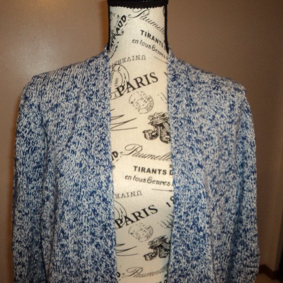 LL Bean Woman's Large Cardigan Sweater Blue White Pockets 100% Cotton - Picture 2 of 12